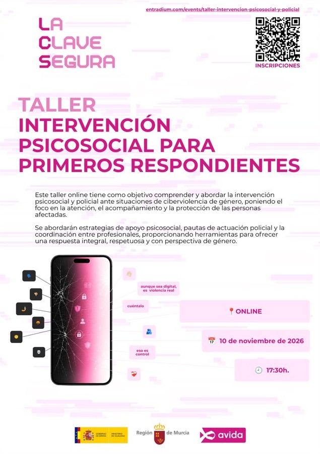 Cartel del taller Intervención psicosocial para primeros respondientes, 10 de noviembre de 2026, 17:30 h, online